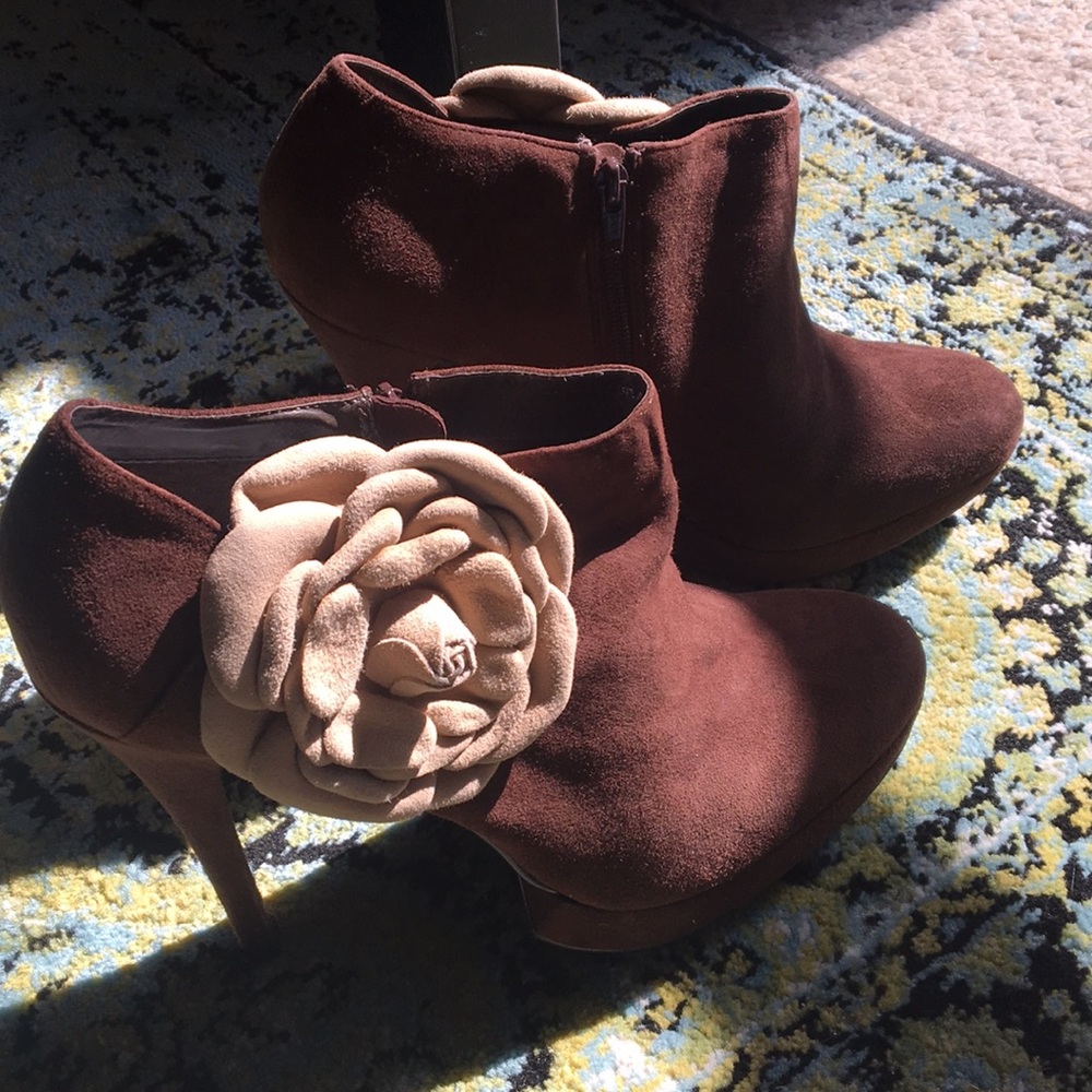 Perfect suede flower heel booties